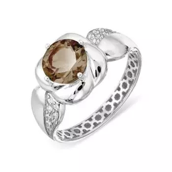 Кольцо с раухтопазом и фианитами Линии Любви