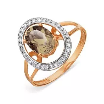 Кольцо с раухтопазом и фианитами Линии Любви