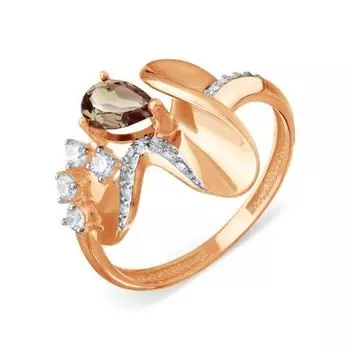 Кольцо с раухтопазом и фианитами Линии Любви