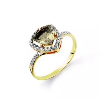 Кольцо с раухтопазом и фианитами Линии Любви