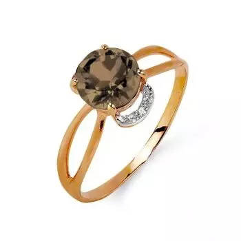 Кольцо с раухтопазом и фианитами Линии Любви