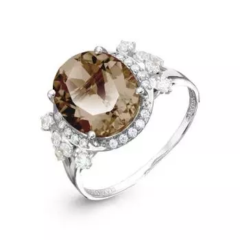 Кольцо с раухтопазом и фианитами Линии Любви