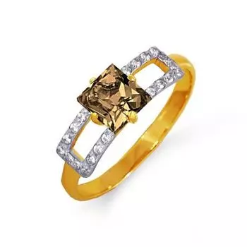 Кольцо с раухтопазом и фианитами Линии Любви