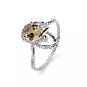 Кольцо с раухтопазом и фианитами Линии Любви