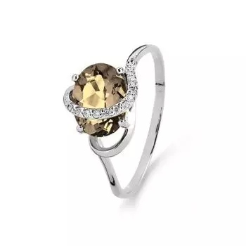 Кольцо с раухтопазом и фианитами Линии Любви