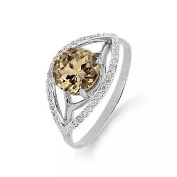 Кольцо с раухтопазом и фианитами Линии Любви