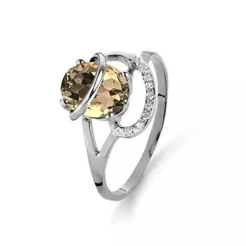 Кольцо с раухтопазом и фианитами Линии Любви