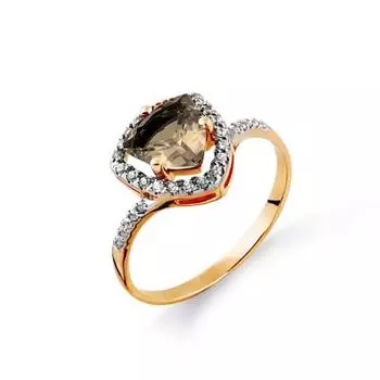 Кольцо с раухтопазом и фианитами Линии Любви