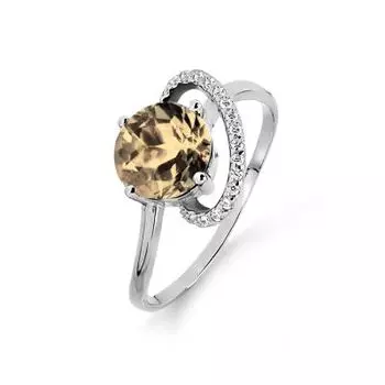 Кольцо с раухтопазом и фианитами Линии Любви