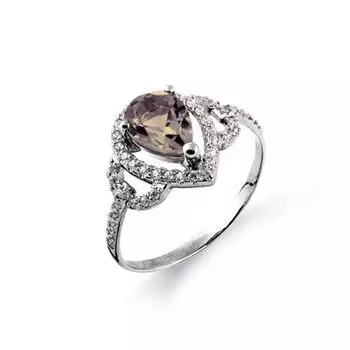 Кольцо с раухтопазом и фианитами Линии Любви