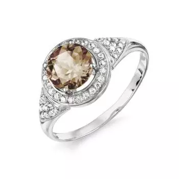 Кольцо с раухтопазом и фианитами Линии Любви