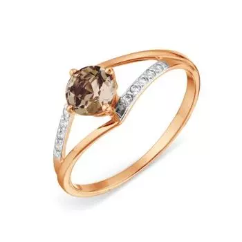 Кольцо с раухтопазом и фианитами Линии Любви