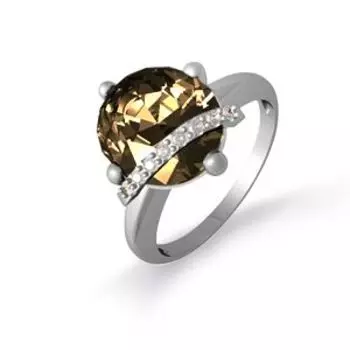 Кольцо с раухтопазом и фианитами Линии Любви