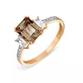 Кольцо с раухтопазом и фианитами Линии Любви