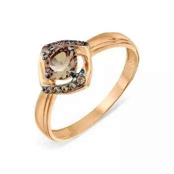 Кольцо с раухтопазом и фианитами Линии Любви