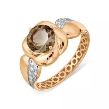 Кольцо с раухтопазом и фианитами Линии Любви