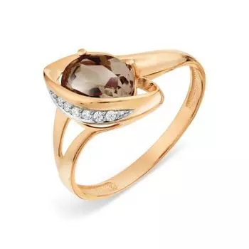 Кольцо с раухтопазом и фианитами Линии Любви