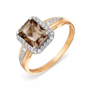 Кольцо с раухтопазом и фианитами Линии Любви