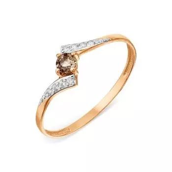 Кольцо с раухтопазом и фианитами Линии Любви