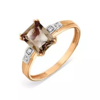 Кольцо с раухтопазом и фианитами Линии Любви