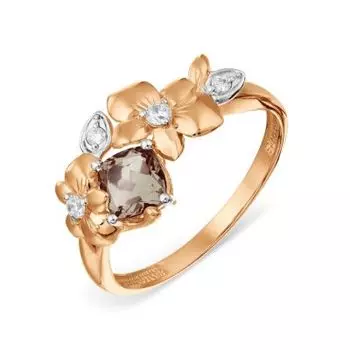 Кольцо с раухтопазом и фианитами Линии Любви