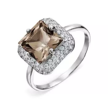 Кольцо с раухтопазом и фианитами Линии Любви