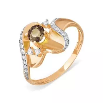 Кольцо с раухтопазом и фианитами Линии Любви