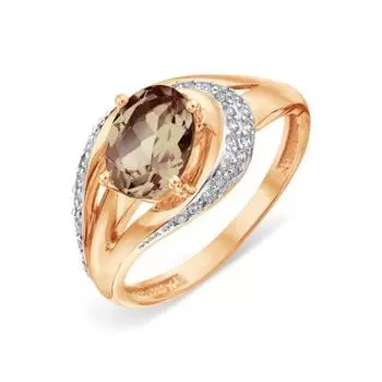 Кольцо с раухтопазом и фианитами Линии Любви