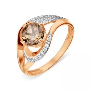 Кольцо с раухтопазом и фианитами Линии Любви