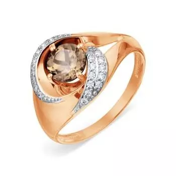 Кольцо с раухтопазом и фианитами Линии Любви