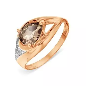 Кольцо с раухтопазом и фианитами Линии Любви