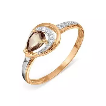 Кольцо с раухтопазом и фианитами Линии Любви