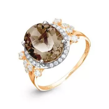 Кольцо с раухтопазом и фианитами Линии Любви