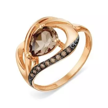 Кольцо с раухтопазом и фианитами Линии Любви