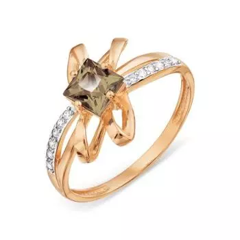 Кольцо с раухтопазом и фианитами Линии Любви