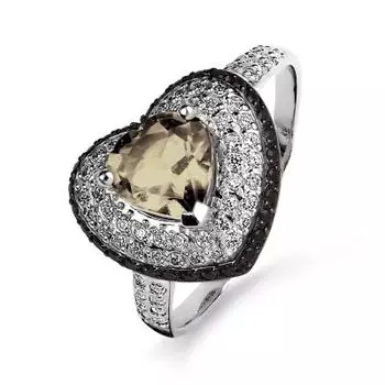 Кольцо с раухтопазом и фианитами Линии Любви