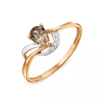 Кольцо с раухтопазом и фианитами Линии Любви