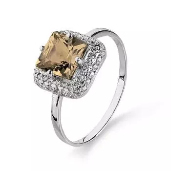 Кольцо с раухтопазом и фианитами Линии Любви