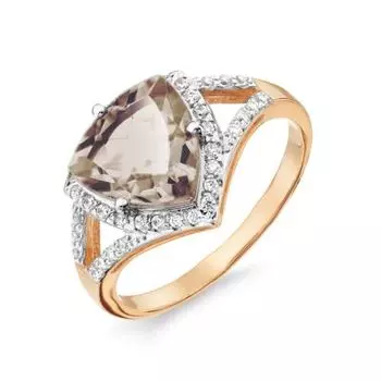 Кольцо с раухтопазом и фианитами Линии Любви