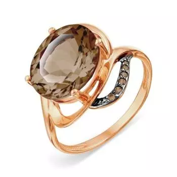 Кольцо с раухтопазом и фианитами Линии Любви