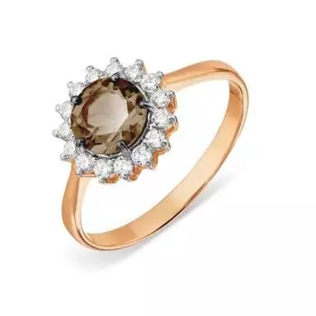 Кольцо с раухтопазом и фианитами Линии Любви