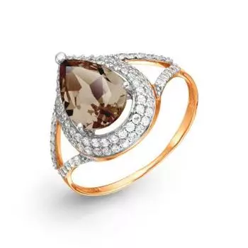 Кольцо с раухтопазом и фианитами Линии Любви