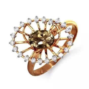 Кольцо с раухтопазом и фианитами Линии Любви