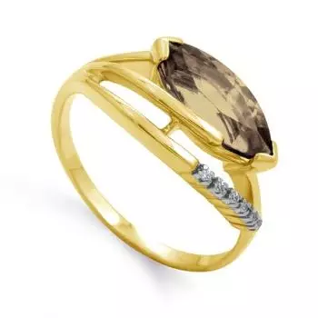 Кольцо с раухтопазом и фианитами Линии Любви