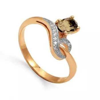 Кольцо с раухтопазом и фианитами Линии Любви