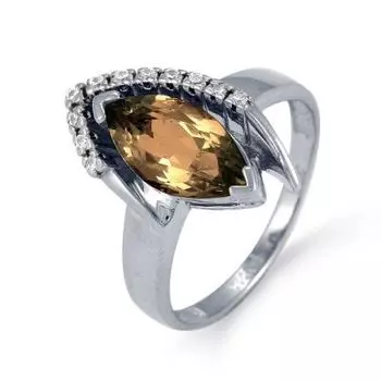 Кольцо с раухтопазом и фианитами Линии Любви