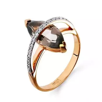 Кольцо с раухтопазом и фианитами Линии Любви