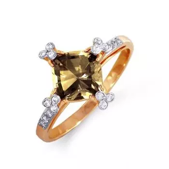 Кольцо с раухтопазом и фианитами Линии Любви