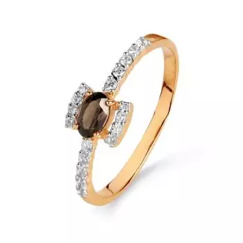 Кольцо с раухтопазом и фианитами Линии Любви