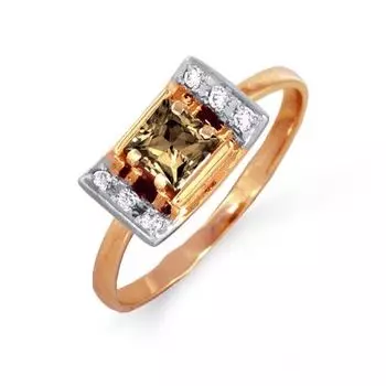 Кольцо с раухтопазом и фианитами Линии Любви